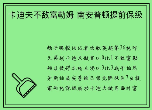 卡迪夫不敌富勒姆 南安普顿提前保级
